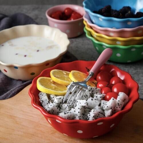 Floral Ceramic Salad Bowl Candy Color Breakfast Cereal Fruit Bowl Dessert Soup Noodles Restaurant Bowl Microwave Oven Tableware