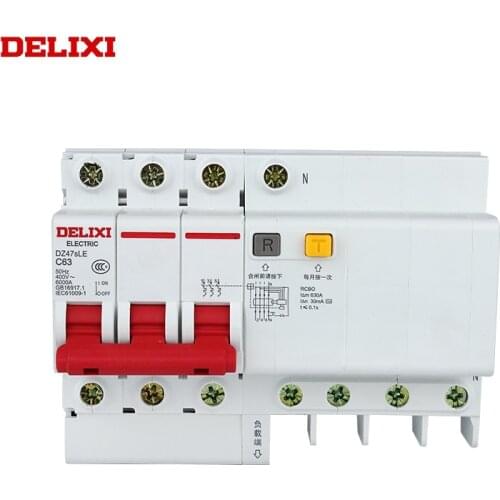 DELIXI Leakage protection circuit breaker MCB RCBO DZ47SLE 6KA 3P+N 400AC type C 6A 10A 16A 20A 25A 32A 40A 50A 63A