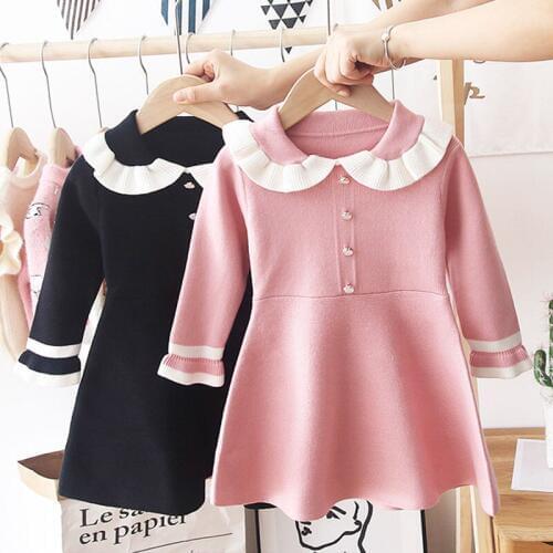 Kids Dresses for Girls 2019 Autumn Winter New Baby Clothes Toddler Girls Cute Knitted Dress Baby Long Sleeve Casual Dresses 3-8Y