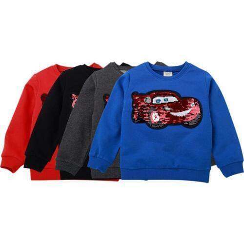Disney childrens sweater red car sequins discoloration magic blue car pure cotton round neck long sleeve boy sweater autumn