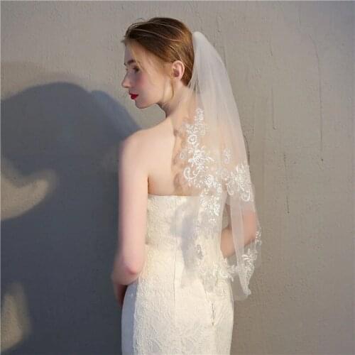 White Ivory Veil Wedding 1 Layer Bridal Veil With Comb Short Lace Edge Wedding Vail Of The Bride Veil Velo De Novia