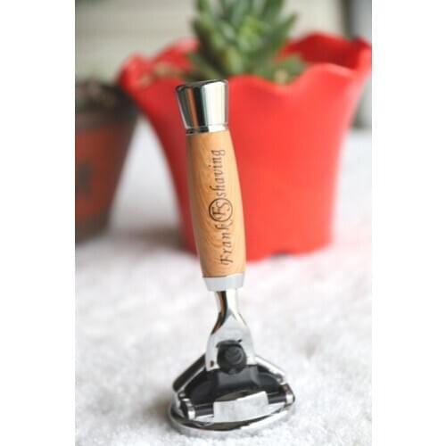 Frank Shaving, 3 Layers Blade Shaving Razor, Faux Beech Wood Handle+FREE RAZOR STAND(HOLDER #43)#MA-09BE