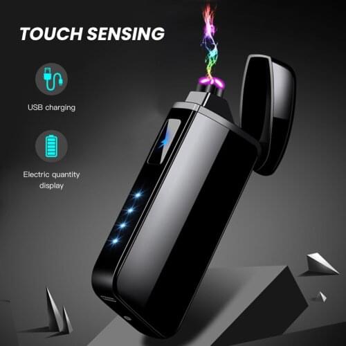 Personality Creative Windproof USB Charging Touch Induction Double Arc Lighters Pulse Plasma Cigarette Lighter Gadgets for Men