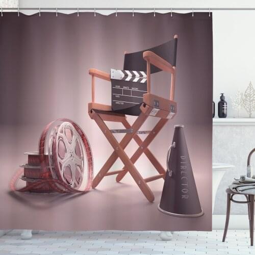 Cinema Art Shower Curtain Set Movie Theatre Directors Chair Art Curtain for Bathroom Decor 12 Hooks Decorative Bath Accessory