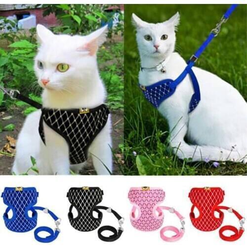 Nylon Mesh Cat Vest Harness and Leash Set Escape Proof Walking Harness Collar Adjustable Pet Vest Lead Leash for Puppy Dogs