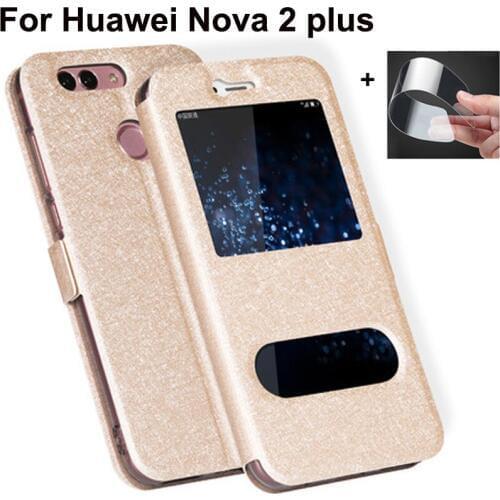 Front Window Leather Filp Case For Huawei Nova 2 plus 5.5" phone cover For Huawei Nova2 plus back cases Nova2plus bumper coque