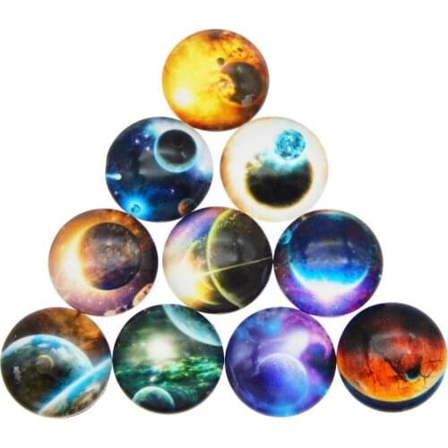 Julie Wang 8-30mm Glass Cabochons Mixed Universe Planet Patterns Fat Back Round Demo Jewelry Making Accessory