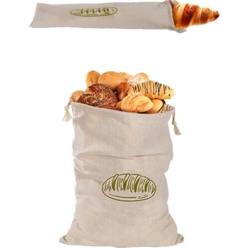 Linen French Bread Bag Reusable Long Bread Biscuits Candy Wrapping Bag Food Storage Purae Loaf Drawstring Packaging Bag