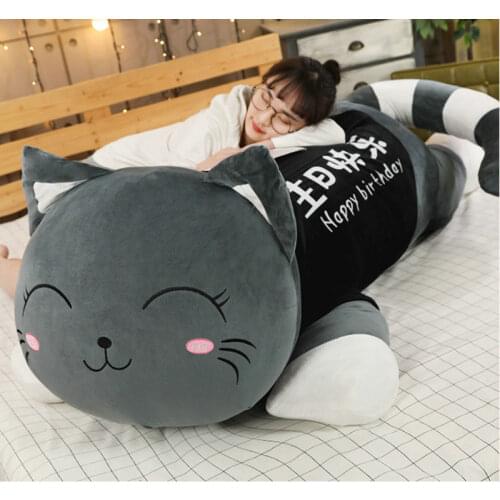 Cartoon Gray Lying Cat Plush Toys Good Cotton Stuffed Baby Pillow Cushion Animal Appease Doll Birthday Gift