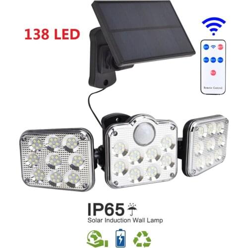 138 led seperable remote Solar light outdoors PIR Motion Sensor Solar Powered Wall lamp Waterproof Sunlight Garden Decoration ca