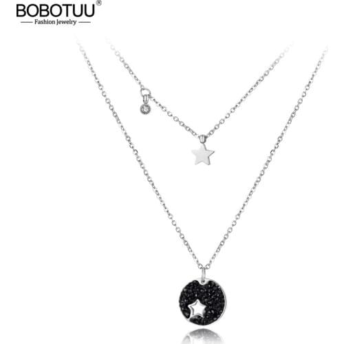 BOBOTUU Cubic Zirconia Star Chokers Necklaces For Women Pave Setting Rhinestone Rose Gold Color Stainless Steel Jewelry BN18035