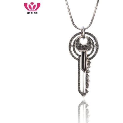 Coffee Gold Color Long Sweater Necklace Crystal Keys Dripping oil Pendant Necklace For Women Elegant Wedding Party Gift 2020