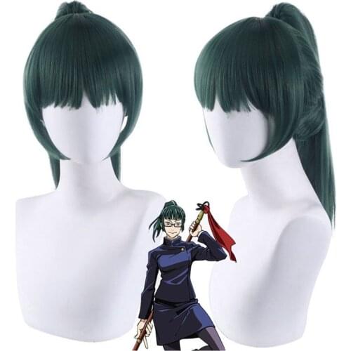 Maki Zenin Cosplay Jujutsu Kaisen Cosplay 60cm Christmas Dark Green Wig Cosplay Anime Cosplay Wigs Heat Resistant Synthetic Wigs