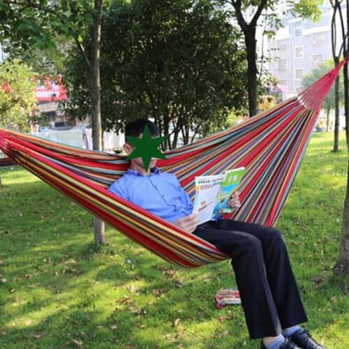 Portable Hammock Outdoor Garden Hammock Hanging Bed for Home Travel Camping Hiking Swing Canvas Stripe Hammock Red
