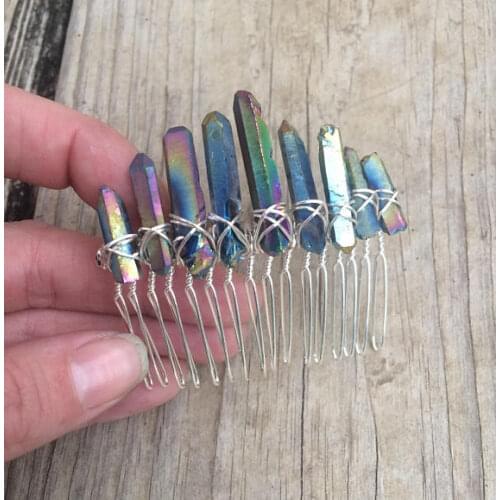 Rainbow Quartz Crystal Hair Comb Quartz Hair Comb Raw Crystal Hair Comb Crystal Headpiece Raw Crystal Hair Pin Aura Quartz