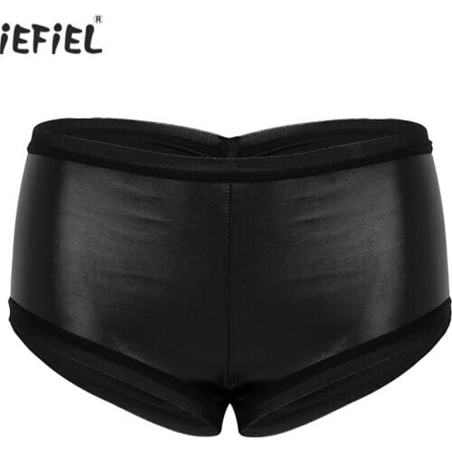 Sexy Womens Fashion Wet Look Faux Leather Sissy Panties Solid Color Ruffled Stretchy Briefs Underwear Exotic Lingerie Underpants
