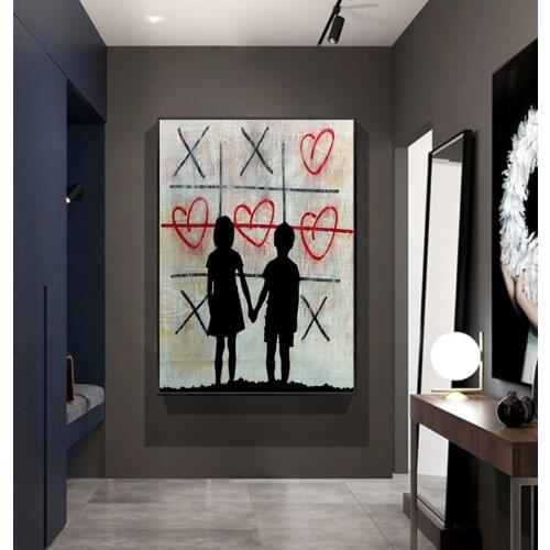 Modern Graffiti Art Boy and Girl Hold Hands Canvas Painting Abstract Prints and Posters Wall Pictures for Living Room Home Decor