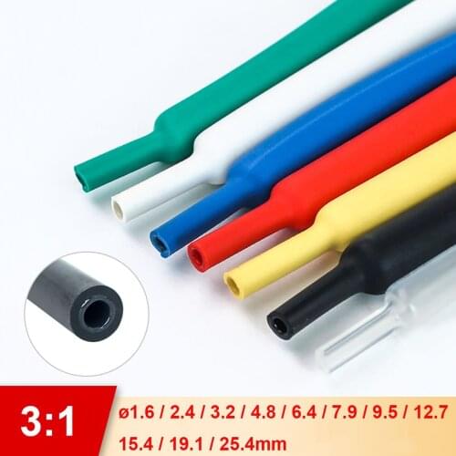 1M 3:1 Dual Wall Heat Shrink Tube 1.6/2.4/3.2/4.8/6.4 to 24.5mm Adhesive Lined with Glue Tubing Wire Cable Insulation Sleeving