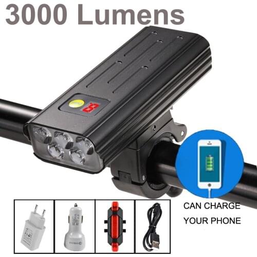 3000 Lumens Bicycle Light 5T6 Digital Display Rainproof Bike Front Light USB Rechargeable Cycling Flashlight Bicycle Accessories