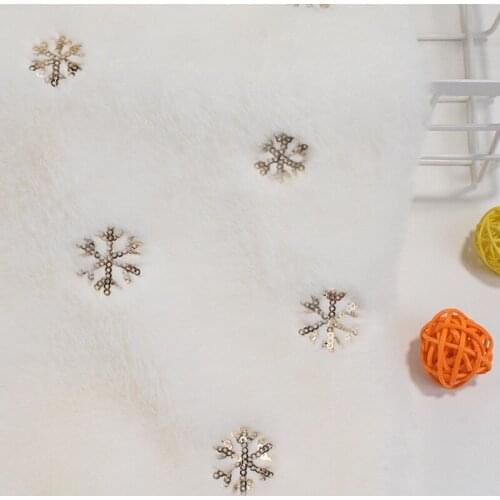 Rabbit velvet white Sequin fabric snowflake Rabbit Plush rabbit fur clothing winter home textile Christmas Tree Skirt cloth