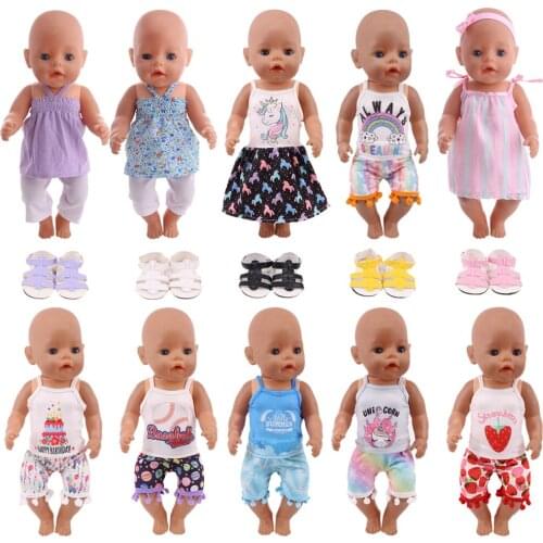 Suspender Skirt,Sling Shorts,Students Sandals For 18 Inch Nenuco&43-46cm Reborn Baby 1/3 Bjd Doll Clothes Accessories,Girls Toys