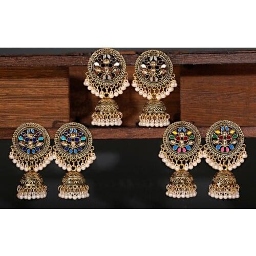 Vintage Pearl Bead Round Bell Shape Dangle Earrings Alloy Metal Tassel Women Silver Color Round Fashion Jewelry Accessory jhumka