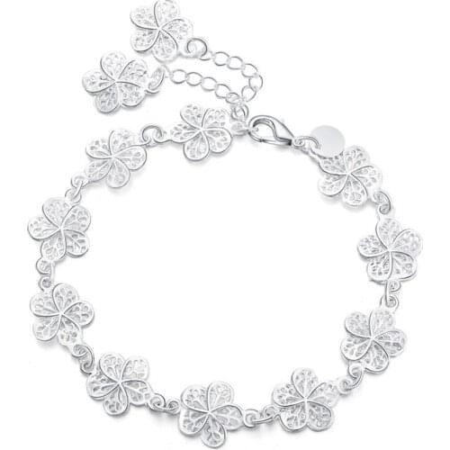 925 Sterling Silver Full Flower Bracelet For Women Wedding Engagement Party Fashion Jewelry