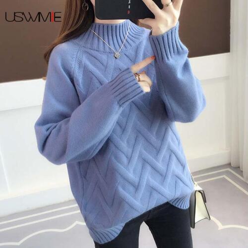 Winter Sweater Leisure Elegant Long Sleeve Solid Color Turtleneck Bottoming Comfort Plus Size Earm Soft Female Knitwear Pullover