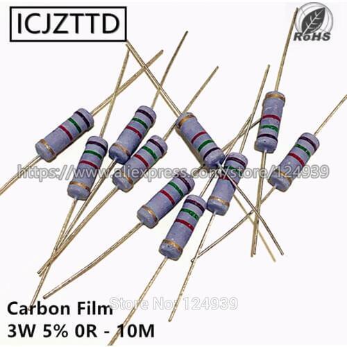 10pcs 3w 5% 3W Carbon Film Resistor 5% 560R 620R 680R 750R 820R 910R 1K 1.2K 1.5K 1.8K 2K 2.2K 2.4K 2.7K 3K 3.3K 3.6K 3.9K 4.3K