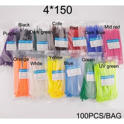 100pcs 4x150 width 3.6mm Self-Locking White Black Red Blue Yellow Green Nylon Wire Cable Zip Ties.Cable Ties