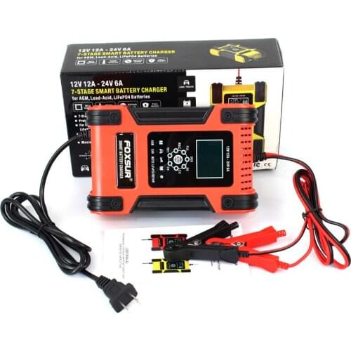 12V 6A Intelligent Car Motorcycle Battery Charger For Auto Moto Lead Acid AGM Gel VRLA Smart Charging With Digital LCD Display