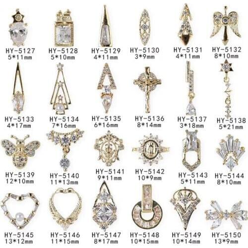 20 pcs/pack Luxury Charm Zircon 3D Nail Art Decorations Alloy Golden Classical Crystal Manicure Design Jewelry Accessories