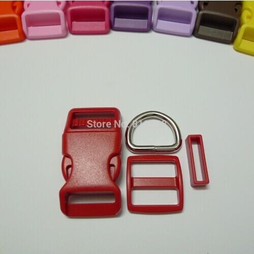 25 Sets 1'' 25mm #10 RED COLOR Dog Collar Hardware Curved Side Release Buckle Set