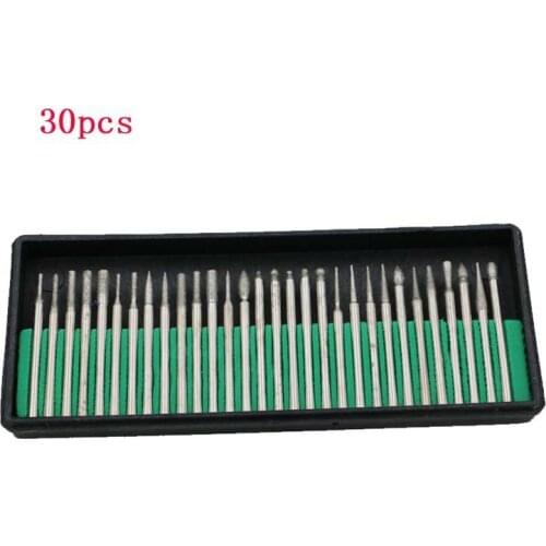 30PCS 3mm Mini Drill Bits Diamond Burs Grinding Wheel Abrasive Shank Wood Stone Engraving for Dremel Power Tools Accessories