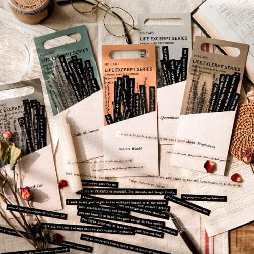 40 Pcs Life Excerpts Series Strip Sticker Pack Black White Vintage Diary Decoration Material Stickers Stationery Supplies