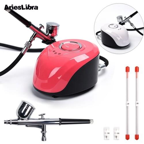 Dual-Action Airbrush Compressor 0.2mm/0.3mm/0.4mm Set Spray Gun Adjustable Power Air brush for Nail Art Cake Decoration Makeup