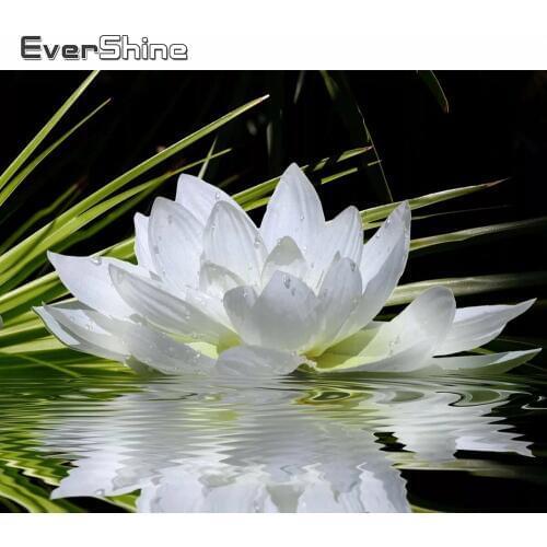 Evershine Diamond Embroidery Lotus Full Square Drill Display Diamond Painting Flower Cross Stitch Kit Diamond Mosaic Set Decor