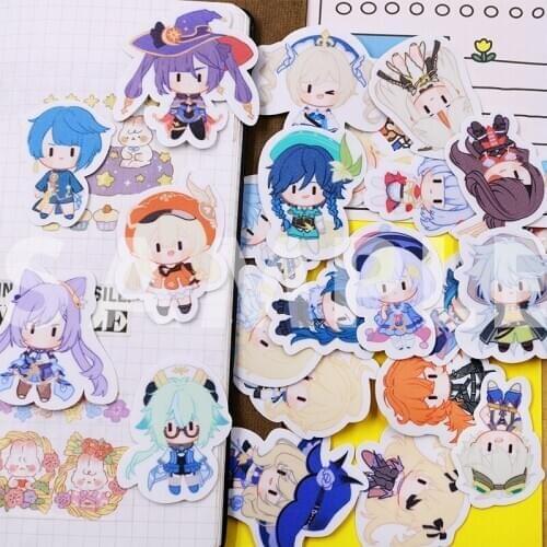 Anime Genshin Impact DIY Cartoon Stickers Venti Paimon Diluc Klee Keqing Waterproof Luggage Guitar Phone Decal Decor Gift 24Pcs