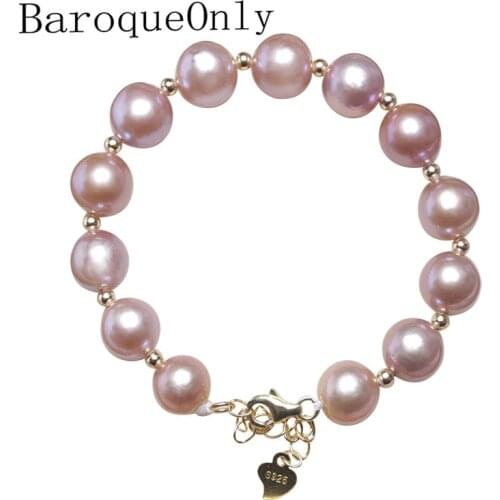 BaroqueOnly Edison Natural Freshwater Pink Pearl Bracelets 925 sterling silver adjustable CLASP Jewelry gift for girl HAM