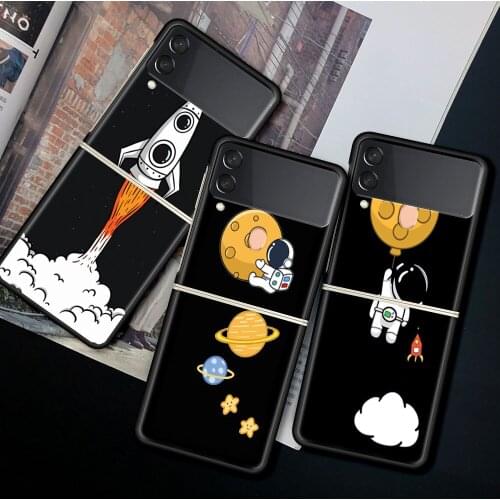 Case For Samsung Galaxy Z Flip 3 5G Funda ZFlip3 Luxury Black PC Hard Shockproof Back Phone Coque Cosmonaut Universe Astronaut