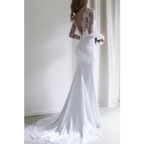 2020 Elegant Long Sleeve Mermaid Wedding Dresses Backless Sheer Neck Appliques Lace Long Wedding Dress Vestidos De Novia