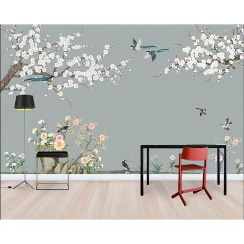 Custom photo wallpaper hand-painted flower and bird wall covering mural living room bedroom background wall 3D wallpaper mural