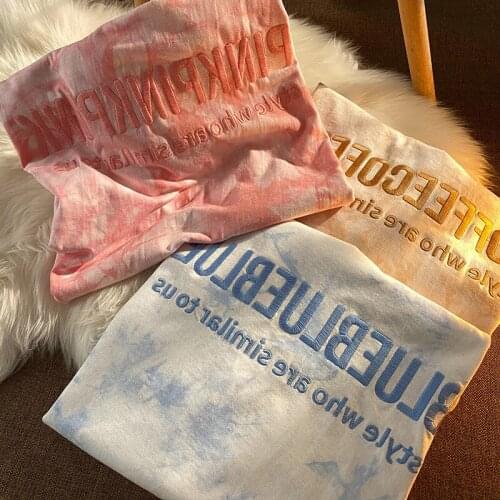 Short Sleeve T-shirts Women Letter Embroidery Tie Dye Oversize Hip Hop Loose Korean Style All-match Students Simple Chic O-neck