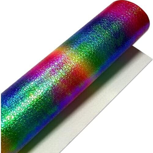 Litchi Grain Embossed PU Holographic Waterproof Faux Leather Pastel Rainbow Design For Shoe/Bag/Wallet/Purse/DIY Accessories