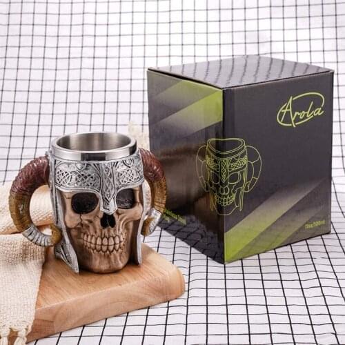 600ml Coffee Cup 3D Skull Shape Double Handle Large Capacity Mug Stainless Steel Creativity Milk Coffee Tea Cup Mug Best Gift