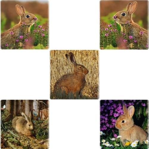 TAFREE Cute Rabbits With Flowers 12/25 MM Square DIY Glass Cabochon Cover Pendant Cameo Settings For Keychain Necklace TX758