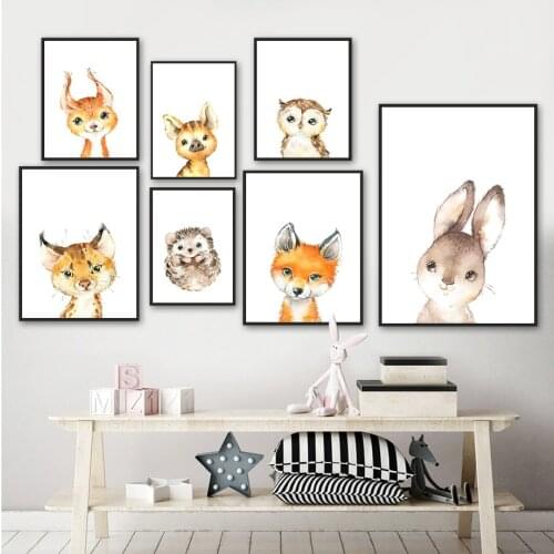 Rabbit Hedgehog Owl Fox Cat Cute Animal Wall Art Canvas Painting Nordic Posters And Prints Wall Pictures For Living Room Decor