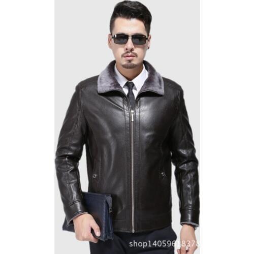 2020 Winter Leather Jacket Mens Casual Fashion Jackets Lapel Black And Brown Zipper Genuine Leather Men High Quality Fur Coat