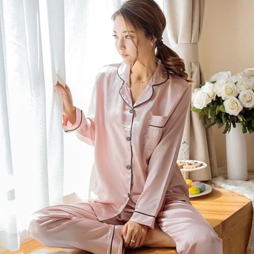 Sleepwear Womens Faux Silk Satin Pajamas Set Nightwear Long Sleeve Home Clothes For women Sleeping Shirt Wear