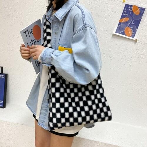 Plush plaid women shoulder bag Harajuku women bag new punk casual fun Vintage ins punk large capacity Ulzzang shopper bags
